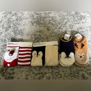 6 pairs of Christmas Animal Fuzzy Crew & Slipper Socks NWT
